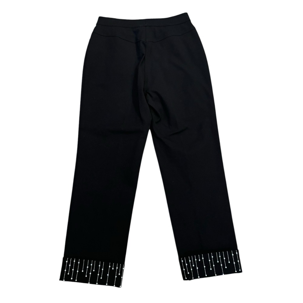 St John Sport Embellished Stretch Rolled Capri Pants Black Beads Women's Size 4